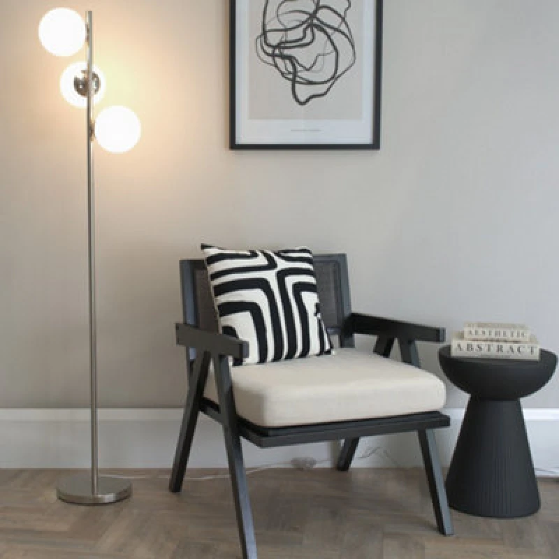 Image of ValueLights Jas Opal White Frosted Glass Globe Shades 3 Way Floor Lamp Silver