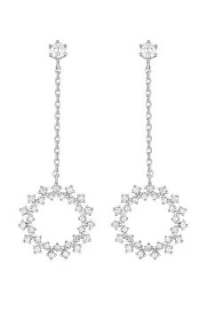 image of Rhodium Plated Fine Cubic Zirconia Open Profile Drop Earrings