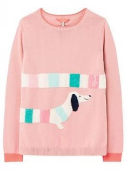 Image of Joules Girls Geegee Dog Knitted Jumper - Pink