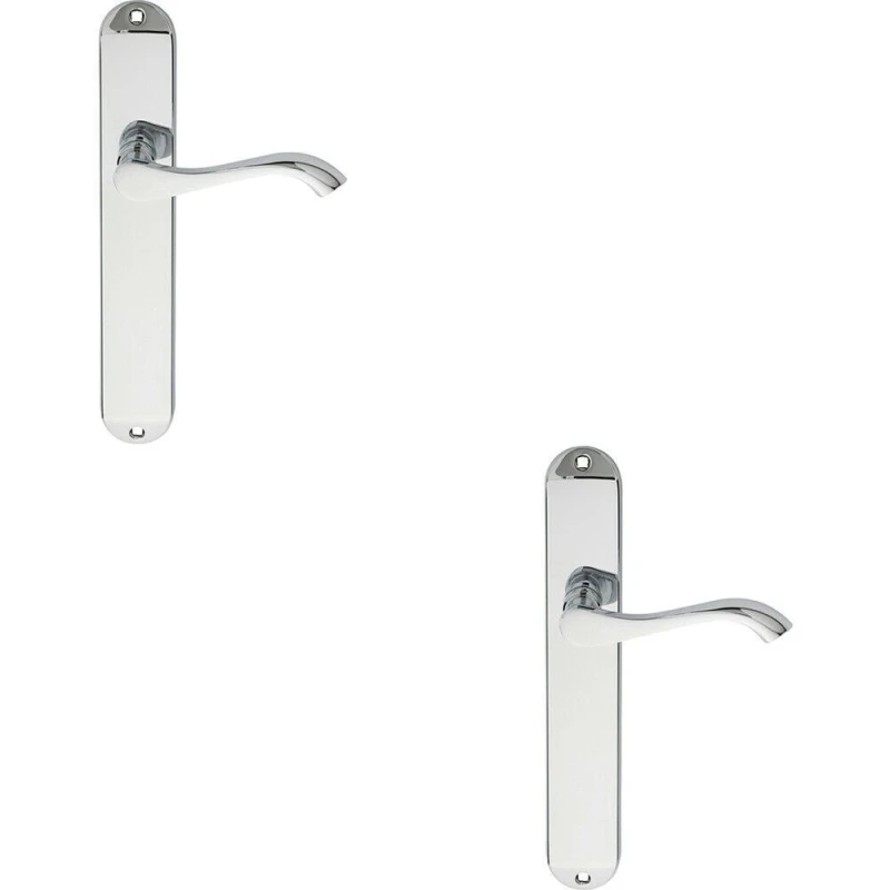 Image of Loops 2x PAIR Curved Handle on Long Slim Latch Backplate 241 x 40mm Polished Chrome Multi