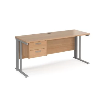 image of Office Desk Rectangular Desk 1600mm With Pedestal Beech Top With Silver Frame 600mm Depth Maestro 25 MCM616P2SB