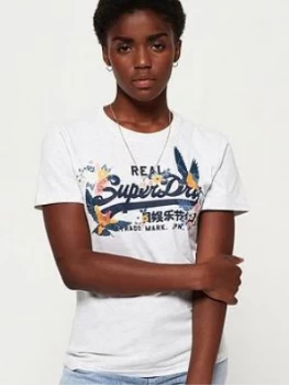 Image of Superdry Logo Puff Embroidery Entry T-Shirt - White, Size 12, Women