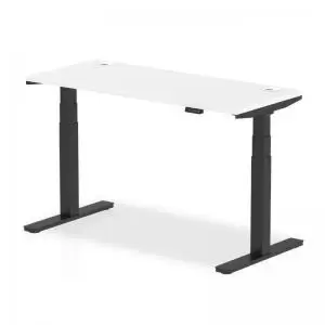 Image of Air 1400 x 600mm Height Adjustable Desk White Top Cable Ports Black
