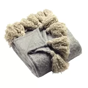 Image of Romilly Tasselled Throw Grey/Natural