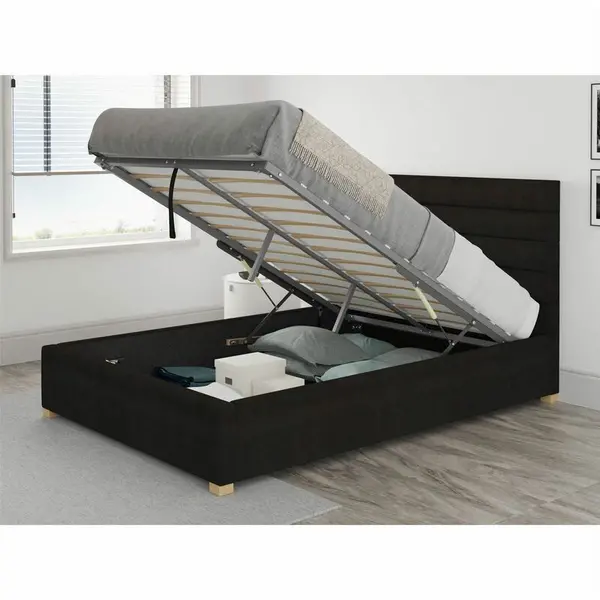 Image of Aspire Aspire - Kelly Ottoman Upholstered Bed, Kimiyo Linen, Charcoal - Ottoman Bed Size Single 3ft - Charcoal 5057632049131