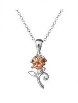 Image of Disney Beauty and The Beast Rose Gold Plated Sterling Silver Rose Pendant Necklace, One Colour, Women