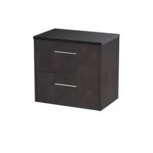 Hudson Reed Juno 600mm Wall Hung 2 Drawer Vanity & Sparkling Black Worktop - Metallic Slate