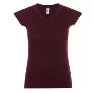 Image of SOLs Womens/Ladies Moon V Neck Short Sleeve T-Shirt (3XL) (Oxblood)
