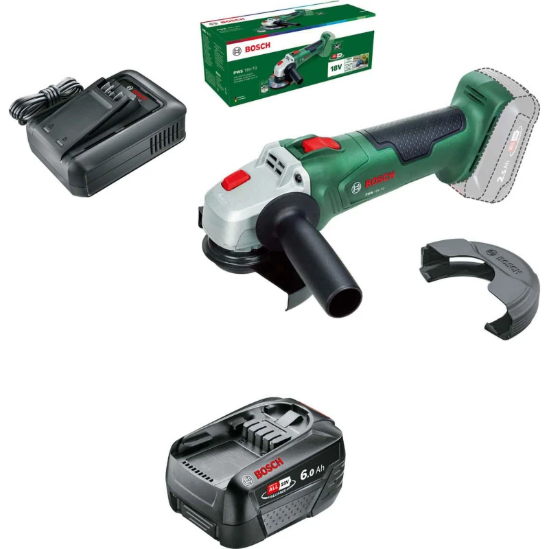 Image of Bosch PWS 18V-70 P4A 18v Cordless Angle Grinder 125mm 1 x 6ah Li-ion Charger No Case PWS 18V-70