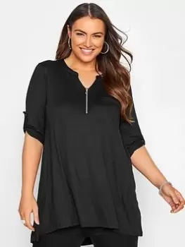 Image of Yours Jersey Shirt Roll Sleeve Black, Size 26-28, Women