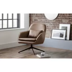 image of Bettie Soft Brown Faux Leather Metal Base Accent Chair