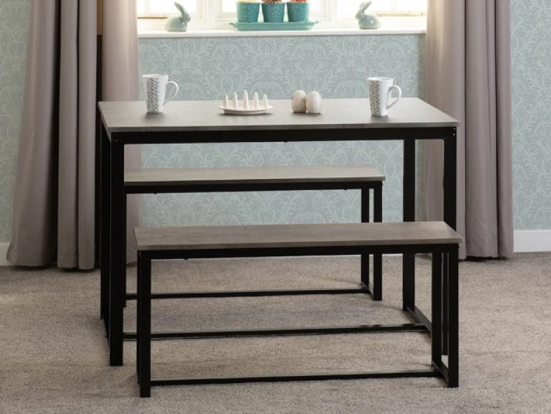 Image of Seconique Lincoln Stone Effect Dining Table and 2 Bench Set