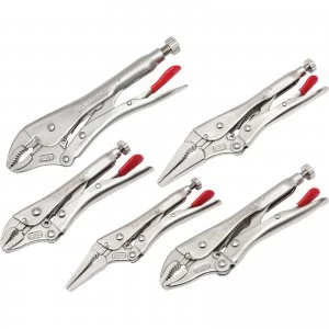 image of Crescent 5 Piece Locking Pliers With Wire Cutter Set