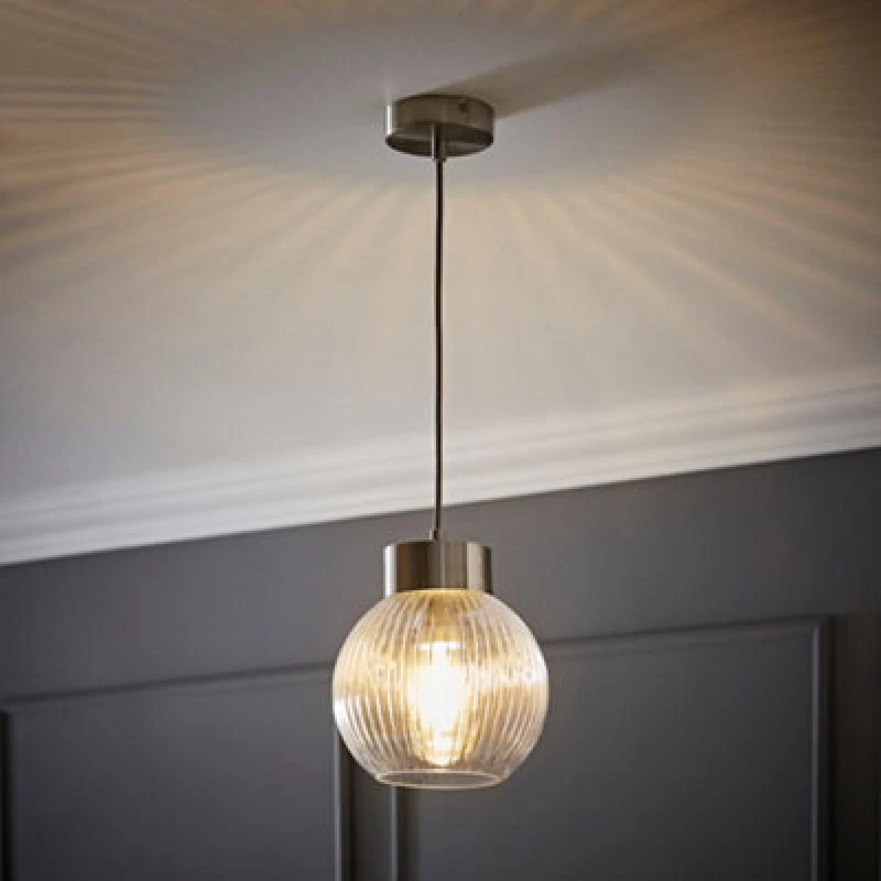 Image of Valuelights Maddison Ribbed Glass Shade Brushed Chrome Capped Ceiling Pendant Light