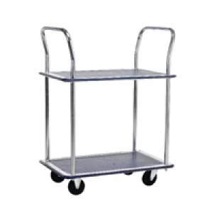 Image of Barton Silver and Blue 2 Shelf Trolley With Chrome Handles PST2