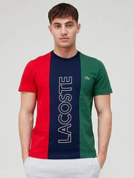 image of Lacoste Logo Colour Block T-Shirt - Navy, Size S, Men