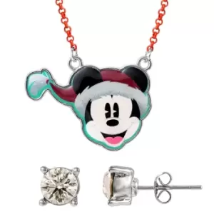 Image of Disney Mickey Mouse red White and Black Christmas Pendant and Clear Stone Studs Set SH00647RL