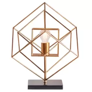 Image of Antique Hammered Gold Leaf Angular Framed Table Lamp Light Black Marble Base