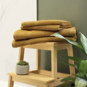 Image of The Linen Yard - Loft Combed Cotton 4 Piece Hand/Bath Towel Set Ochre - Ochre