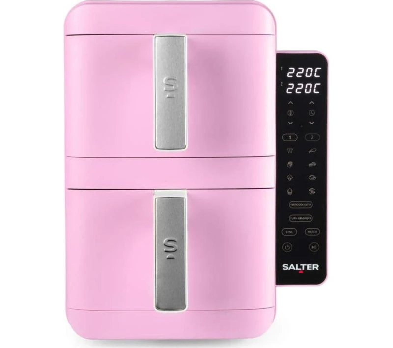 Image of SALTER Retro VertiCook Ultra EK6642PNK 9L Dual Air Fryer - Pink & Cream, Pink 5054061634105