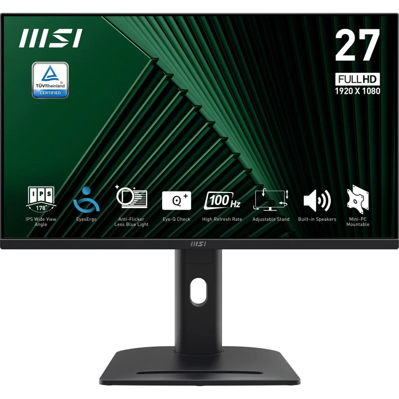 Image of MSI PRO MP275PG 27" Monitor, FHD (1920 x 1080), 100Hz, IPS, 1ms, 1x HDMI 1.4b, 1x DP 1.2a output, 1x D-Sub(VGA), Built-in Speakers, Anti-Glare
