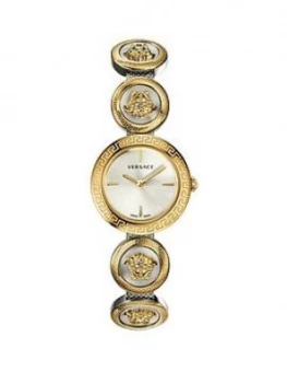Image of Versace Gold 28mm Dial Two Tone Medusa Stud Icon Stainless Steel Bracelet Ladies Watch, One Colour, Women
