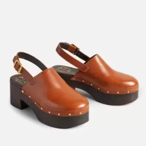 Image of Ted Baker Womens Marjay Leather Heeled Clogs - Dark Tan - UK 3