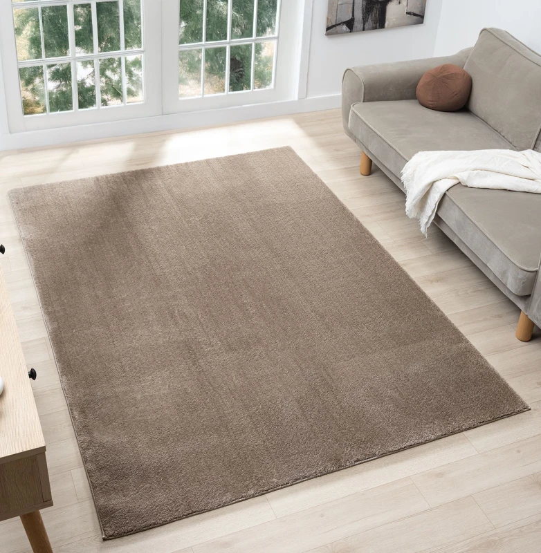 Image of Comfy Washable Low Pile Living Room Area Rug - Anti Slip Felt Backing Beige 200Cm X 280Cm