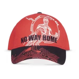 Image of MARVEL COMICS Spider-man: No Way Home Logo with Tech Background Adjustable Baseball Cap, Red/Black (BA341851SPN)
