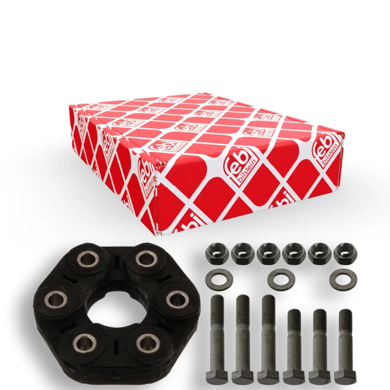 Image of FEBI BILSTEIN 43473 Drive Shaft Coupler with washers, with nuts, Front, Ø: 132mm, Bolt Hole Circle Ø: 96mm Elastomer Joint,propeller shaft (1427)
