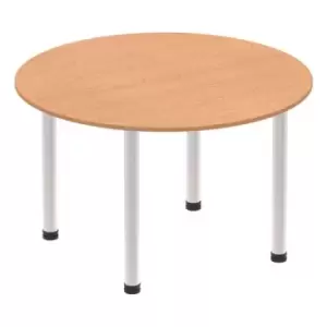 Image of Impulse 1000mm Round Table Oak Top Brushed Aluminium Post Leg