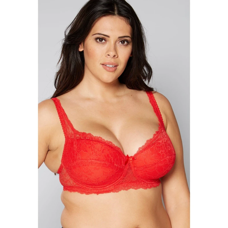 Image of Studio Underwired E-H Full Cup Floral Lace Bra Red 38H