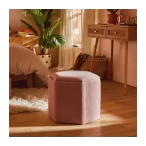 Image of BTFY Storage Stool Ottoman Pouffe Vintage Footstool in Pink Corduroy Fabric Hexagonal Cord Upholstered Decorative Seat For Dressing Room, Living
