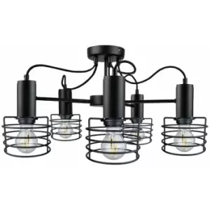 image of Keter Rune Multi Arm Semi Flush Ceiling Light Black, 60cm, 5x E27