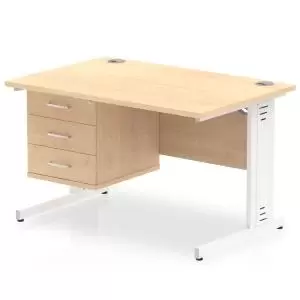 Image of Impulse 1200 Rectangle White Cable Managed Leg Desk MAPLE 1 x 3 Drawer