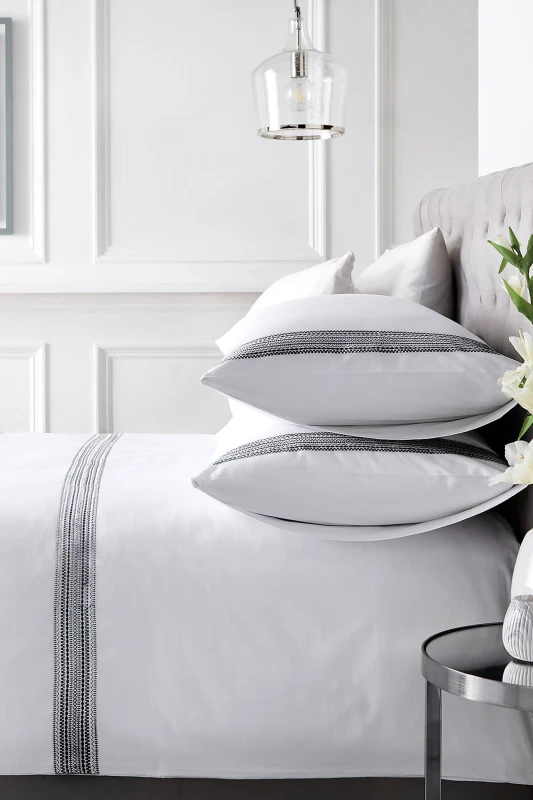Image of Appletree 'Embroidered Band' 100% Cotton Embroidered Duvet Cover Set in Black Size: Super King Black Unisex Super King