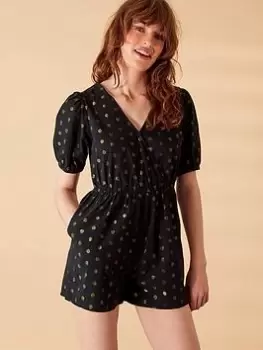 Image of Accessorize Dobby Playsuit - Black/Gold , Black, Size 12, Women