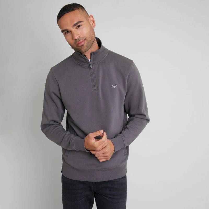 Image of Threadbare Threadbare Men 'Patrick' Quarter Zip Neck Sweatshirt in Dark Grey Size: Small Dark Grey S Male 7625914439055