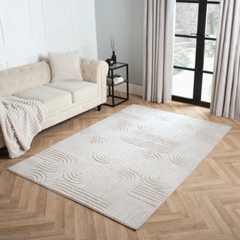 Image of OHS OHS Arch Fleece Rug Living Room Bedroom Carpet Non Slip Floor Area Mat in Stone Size: 66cm x 200cm Stone 66cm x 200cm Unisex 5027434215089