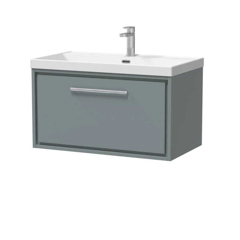 Image of Balterley Modern Bathroom 1 Soft Close Drawer Wall Hung Vanity Unit & Rectangular Basin, Coastal Grey, 600mm