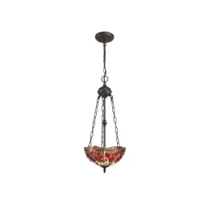 Image of 2 Light Uplighter Ceiling Pendant E27 With 30cm Tiffany Shade, Purple, Pink, Crystal, Aged Antique Brass