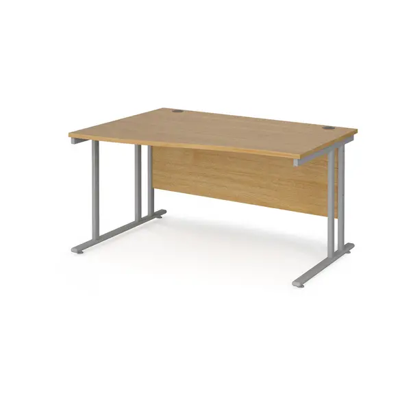 image of Maestro 25 Wave Desk Silver Frame and Oak Table Top - Left Hand - 1400mm