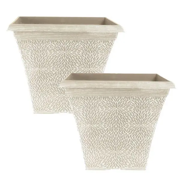 image of YouGarden Pair of Square April Planters (14.5) - Powdered B 30x36x36cm Brown 40554369000