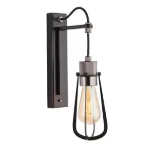 Image of Matt Black Industrial Wall Light - Black Chrome Knurled Detailing Lamp Holder