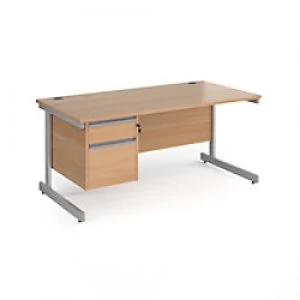 Image of Dams International Straight Desk with Beech Coloured MFC Top and Silver Frame Cantilever Legs and 2 Lockable Drawer Pedestal Contract 25 1600 x 800 x