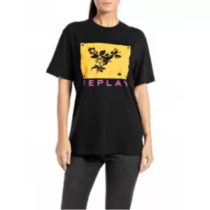 Image of Replay Replay Flower T-Shirt Womens - Black