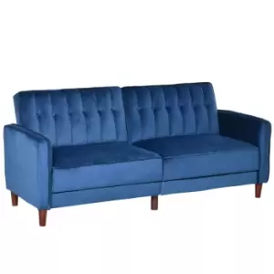 image of Homcom 2 Seater Sofa Futon Bed Split Back Blue Velvet