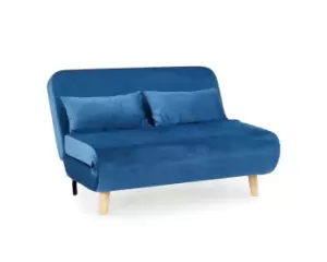 Image of Kellar Velvet Futon Style Double Sofa Bed Fold Out with Matching Cushions and Wooden Legs