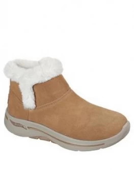 image of Skechers GOwalk Arch Fit Faux Fur Ankle Boot - Chestnut, Size 4, Women