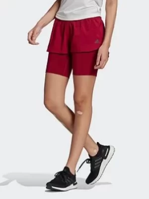 Image of adidas Run Icons Two-in-one Running Shorts, Red Size XL Women